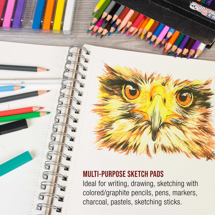 9"x12" Sketch Book Pad, 2 Pack (100 Sheets Each), 60lb (100gsm) Spiral Bound - Sketching, Drawing Pad, Acid-Free Paper - Sketch Pads For Adults, Students: Colored Pencils, Charcoal