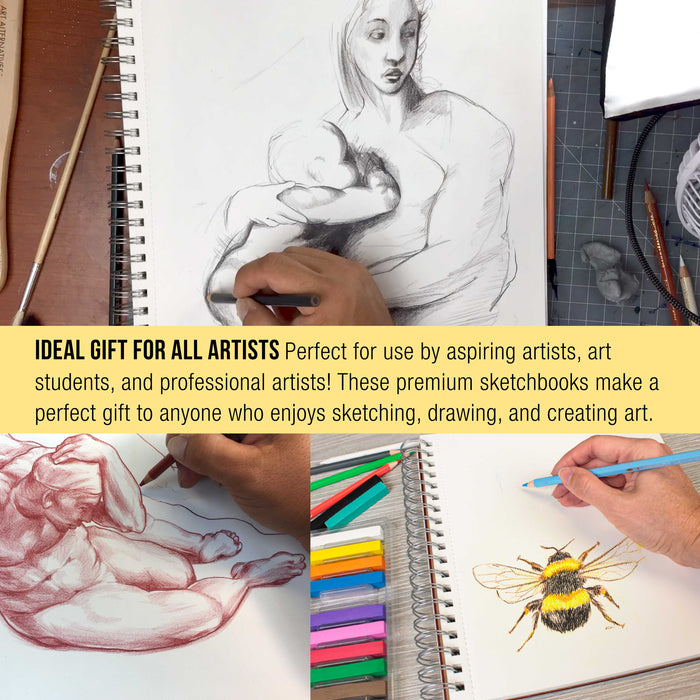 9"x12" Sketch Book Pad, 2 Pack (100 Sheets Each), 60lb (100gsm) Spiral Bound - Sketching, Drawing Pad, Acid-Free Paper - Sketch Pads For Adults, Students: Colored Pencils, Charcoal