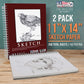 11"x14" Sketch Book Pad, 2 Pack (100 Sheets Each), 60lb (100gsm) Spiral Bound - Sketching, Drawing Pad, Acid-Free Paper - Sketch Pads For Adults, Students: Colored Pencils, Charcoal