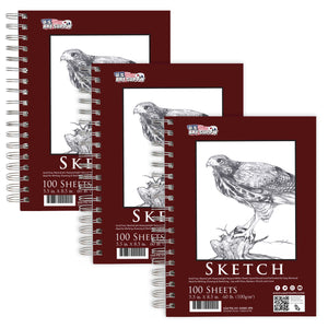 5.5"x8.5" Sketch Book Pad, 3 Pack (100 Sheets Each), 60lb (100gsm) Spiral Bound - Sketching, Drawing Pad, Acid-Free Paper - Sketch Pads For Adults, Students: Colored Pencils, Charcoal