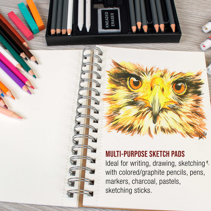 5.5"x8.5" Sketch Book Pad, 3 Pack (100 Sheets Each), 60lb (100gsm) Spiral Bound - Sketching, Drawing Pad, Acid-Free Paper - Sketch Pads For Adults, Students: Colored Pencils, Charcoal