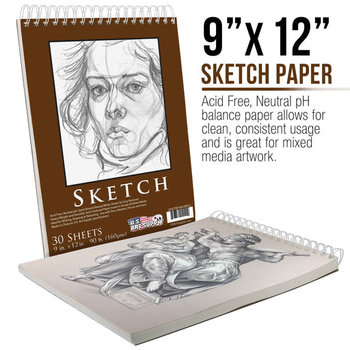 9" x 12" Premium Heavy-Weight Paper Spiral Bound Sketch Pad, 90 Pound (160gsm), Pad of 30-Sheets (Pack of 2 Pads)
