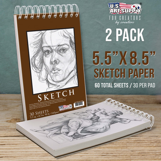 5.5"x8.5" Premium Heavy-Weight Paper Spiral Bound Sketch Book: 90 Pound (160gsm), 30-Sheet Drawing Pad (2 Pack)
