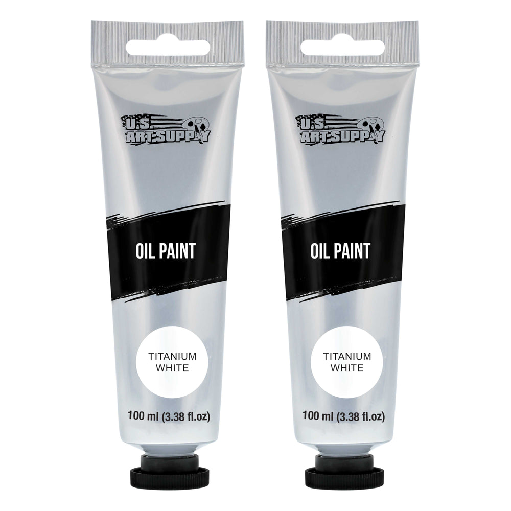 U.S. Art Supply Artists Oil Color Paint, Titanium White, 2 Extra-Large 100ml Tubes - Professional Grade, Mixable - Portrait Painting, Canvas, Student