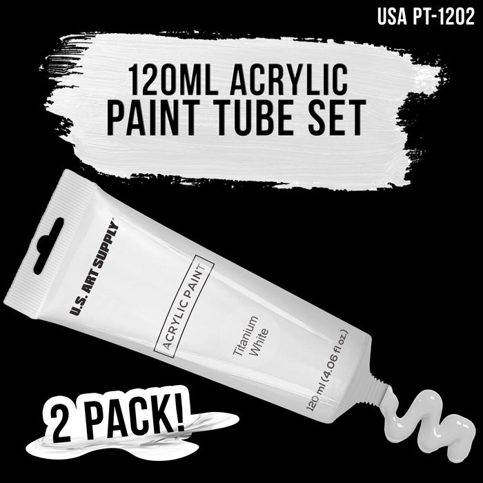 U.S. Art Supply Artists Acrylic Color Paint, Titanium White, 2 Extra-Large 120ml Tubes - Excellent Tinting Strength, Mixable, Portrait Painting Canvas