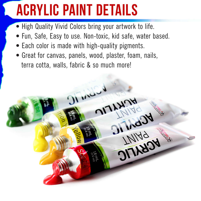 Professional 36 Color Set of Acrylic Paint in Large 18ml Tubes - Rich Vivid Colors for Artists, Students, Beginners - Canvas Portrait Paintings