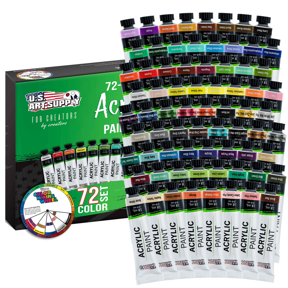 U.S. Art Supply Professional 72 Color Set of Acrylic Paint in Large 18ml Tubes - Rich Vivid Colors for Artists, Students, Beginners - Canvas Paintings