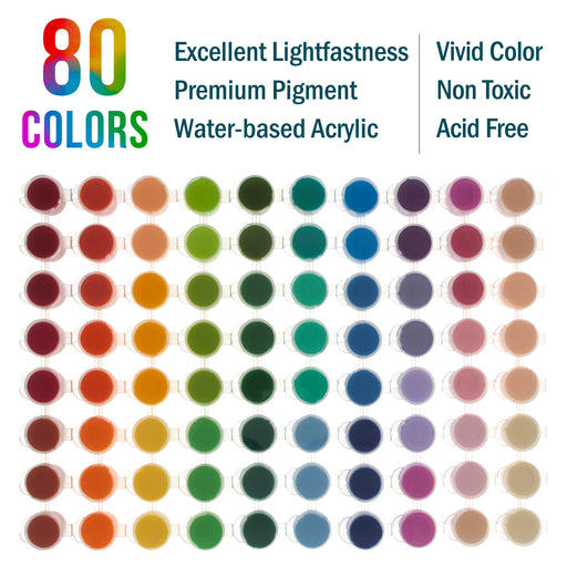 Professional 80 Color Set of Acrylic Paint Pot Set - 3.68mL Pots - Rich Vivid Colors for Artists, Students, Beginners - Canvas Portrait Paintings