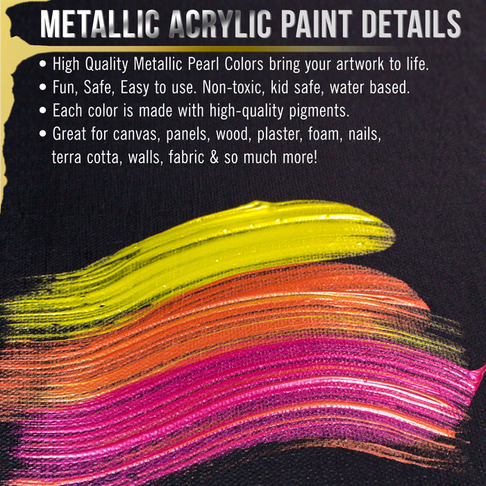 Professional 36 Color Set of Metallic Acrylic Paint, Large 18ml Tubes - Rich Vivid Pearl Colors for Artists, Students - Canvas, Paintings, Wood, Rocks