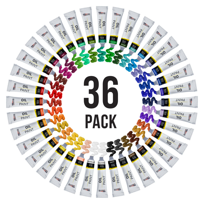 Professional 36 Color Set of Art Oil Paint in Large 18ml Tubes - Rich Vivid Colors for Artists, Students, Beginners - Canvas Portrait Paintings