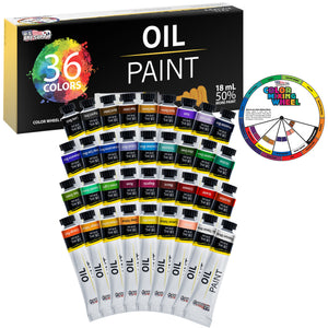 Professional Oil Paint Set - 36 Vibrant Colors in 18ml Tubes for Canvas, Wood & Art Surfaces - Oil Based Paint for Artists, Adults & Students