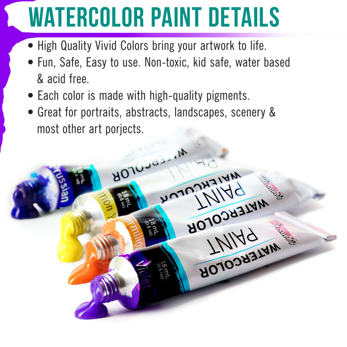36-Color Water Colors Paint Set, 12ml Professional Watercolor Tubes, Vibrant Pigments - Water Colors Paint Adult Set for Artists