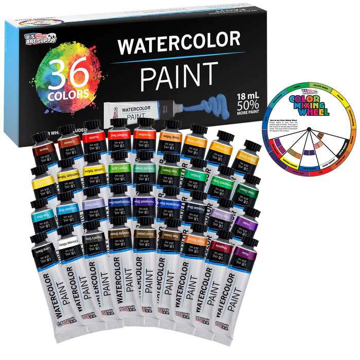 36 Color Set of Watercolor Paint In Large 18Ml Tubes — U.S. Art Supply