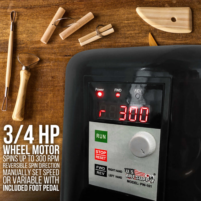 3/4-HP Table Top Pottery Wheel with LCD Wheel Speed Display, Includes Foot Pedal & 11" Bat, Reversible Spin Direction, Ceramics Clay Pot Bowl Cup Art