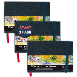4 x 6" Watercolor Book (3 Pack, 76 Sheets Each) - 110lb (230 GSM) Linen-Bound Hardcover Artist Paper Pads - Acid-Free Cold-Pressed Watercolor Paper Pad Mixed Media
