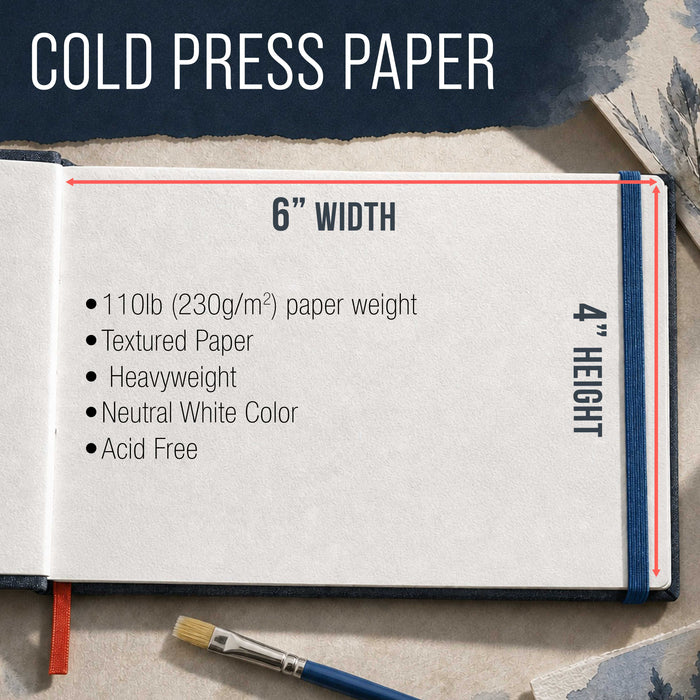 4 x 6" Watercolor Book (3 Pack, 76 Sheets Each) - 110lb (230 GSM) Linen-Bound Hardcover Artist Paper Pads - Acid-Free Cold-Pressed Watercolor Paper Pad Mixed Media
