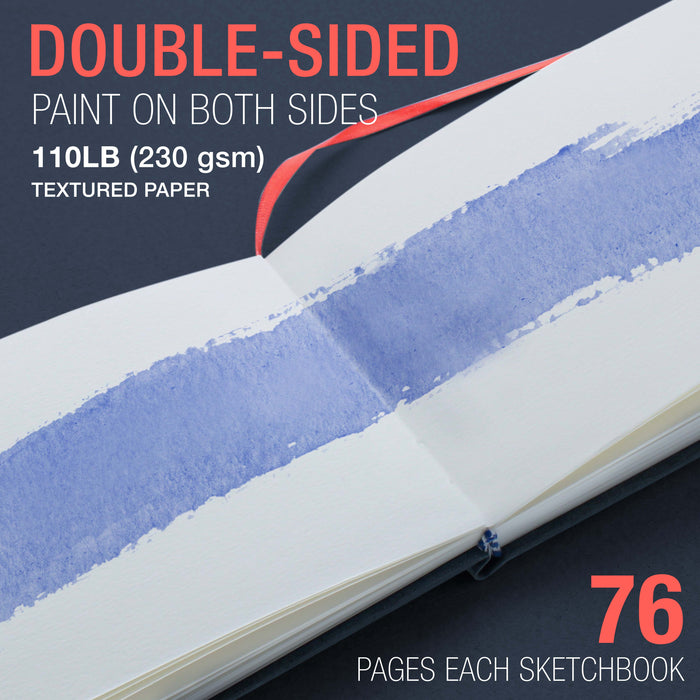 4 x 6" Watercolor Book (3 Pack, 76 Sheets Each) - 110lb (230 GSM) Linen-Bound Hardcover Artist Paper Pads - Acid-Free Cold-Pressed Watercolor Paper Pad Mixed Media