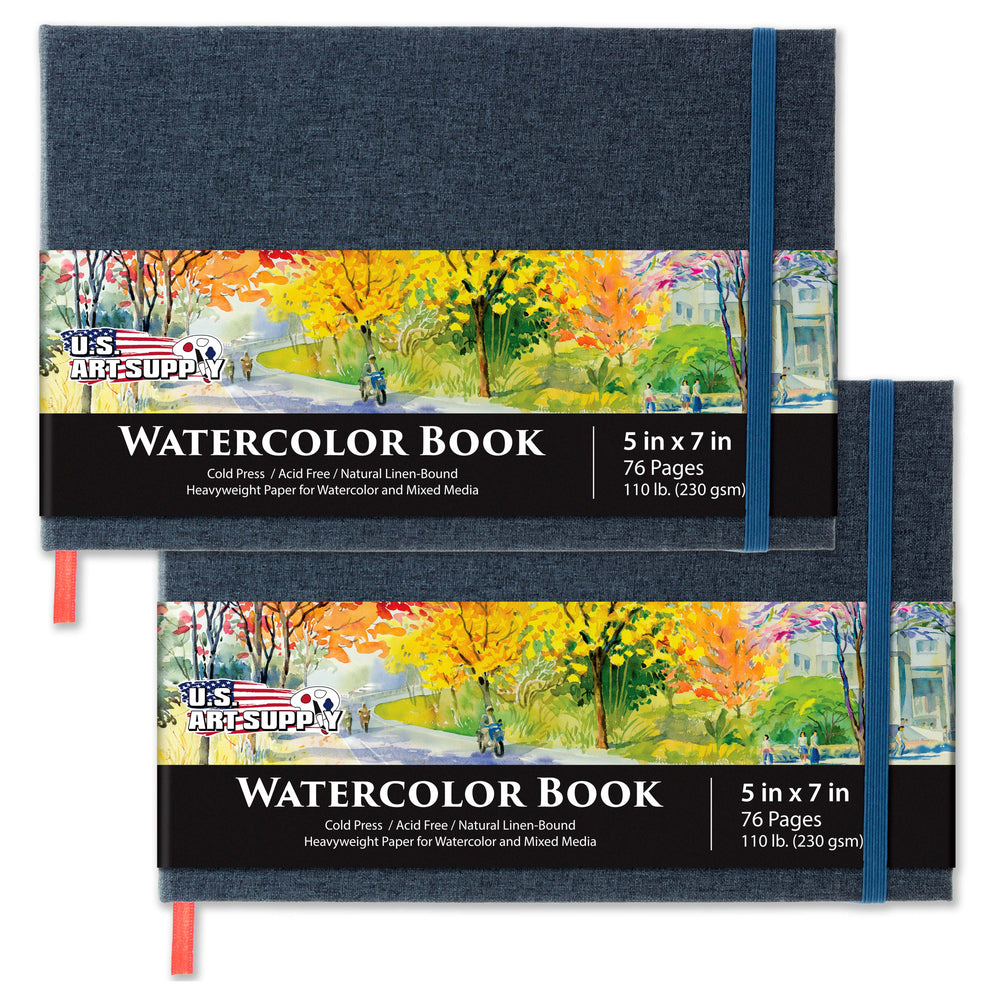 5 x 7" Watercolor Book (2 Pack, 76 Sheets Each) - 110lb (230 GSM) Linen-Bound Hardcover Artist Paper Pads - Acid-Free Cold-Pressed Watercolor Paper Pad Mixed Media