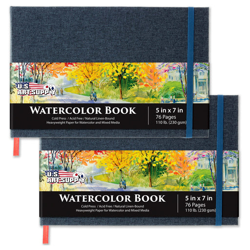 5 x 7" Watercolor Book (2 Pack, 76 Sheets Each) - 110lb (230 GSM) Linen-Bound Hardcover Artist Paper Pads - Acid-Free Cold-Pressed Watercolor Paper Pad Mixed Media
