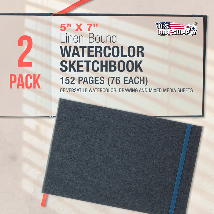 5 x 7" Watercolor Book (2 Pack, 76 Sheets Each) - 110lb (230 GSM) Linen-Bound Hardcover Artist Paper Pads - Acid-Free Cold-Pressed Watercolor Paper Pad Mixed Media