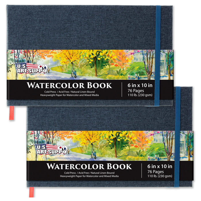 6 x 10" Watercolor Book (2 Pack, 76 Sheets Each) - 110lb (230 GSM) Linen-Bound Hardcover Artist Paper Pads - Acid-Free Cold-Pressed Watercolor Paper Pad Mixed Media