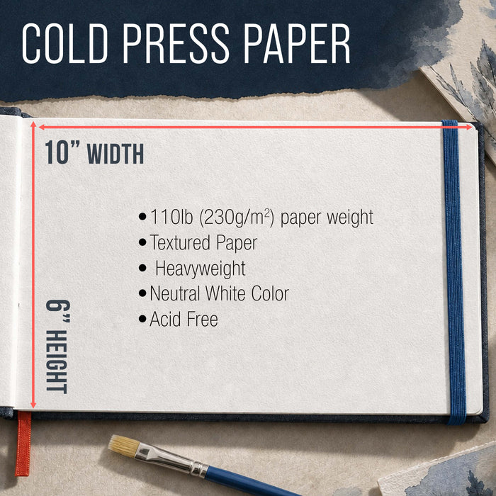 6 x 10" Watercolor Book (2 Pack, 76 Sheets Each) - 110lb (230 GSM) Linen-Bound Hardcover Artist Paper Pads - Acid-Free Cold-Pressed Watercolor Paper Pad Mixed Media