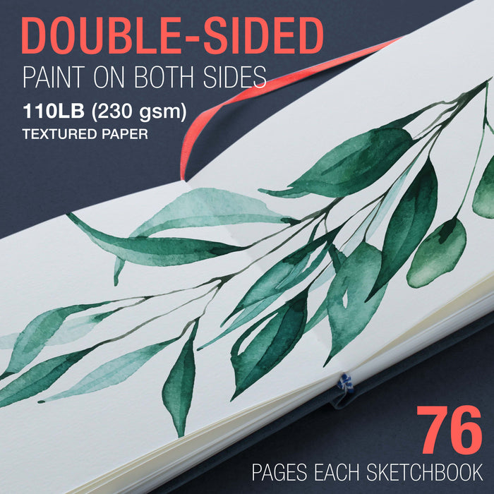 6 x 10" Watercolor Book (2 Pack, 76 Sheets Each) - 110lb (230 GSM) Linen-Bound Hardcover Artist Paper Pads - Acid-Free Cold-Pressed Watercolor Paper Pad Mixed Media