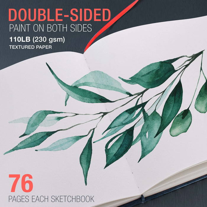 11 x 17" Watercolor Book (2 Pack, 76 Sheets Each) - 110lb (230 GSM) Linen-Bound Hardcover Artist Paper Pads - Acid-Free Cold-Pressed Watercolor Paper Pad Mixed Media