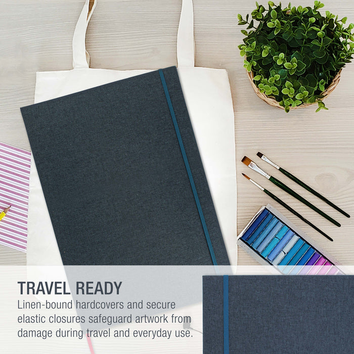 11 x 17" Watercolor Book (2 Pack, 76 Sheets Each) - 110lb (230 GSM) Linen-Bound Hardcover Artist Paper Pads - Acid-Free Cold-Pressed Watercolor Paper Pad Mixed Media