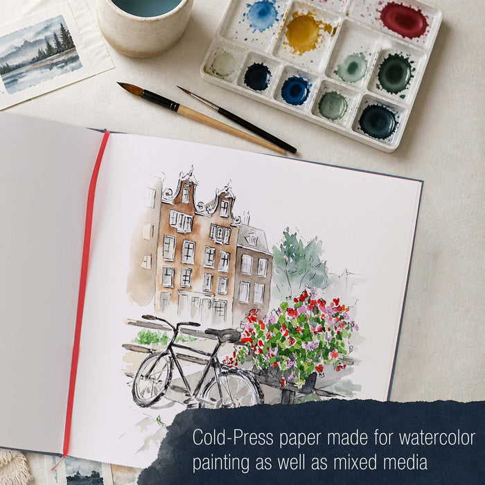 12 x 12" Watercolor Book (2 Pack, 76 Sheets Each) - 110lb (230 GSM) Linen-Bound Hardcover Artist Paper Pads - Acid-Free Cold-Pressed Watercolor Paper Pad Mixed Media