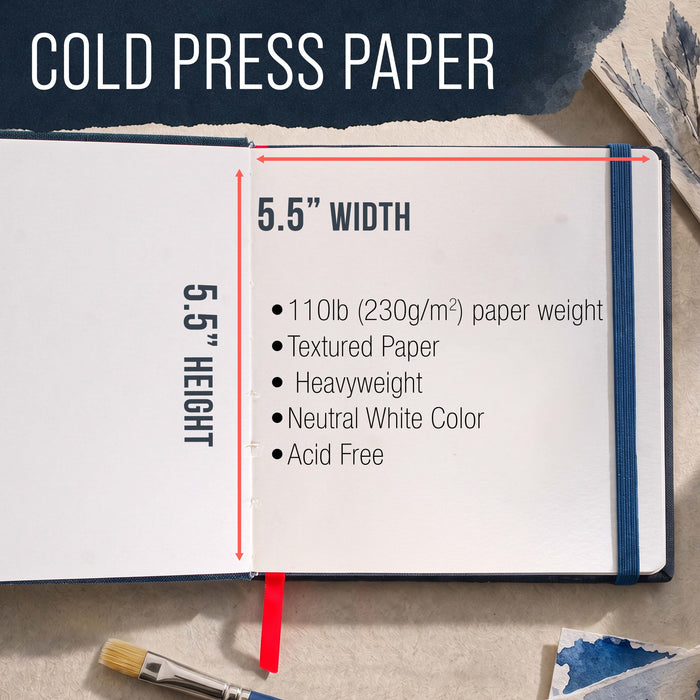 5.5 x 5.5" Watercolor Book (2 Pack, 76 Sheets Each) - 110lb (230 GSM) Linen-Bound Hardcover Artist Paper Pads - Acid-Free Cold-Pressed Watercolor Paper Pad Mixed Media