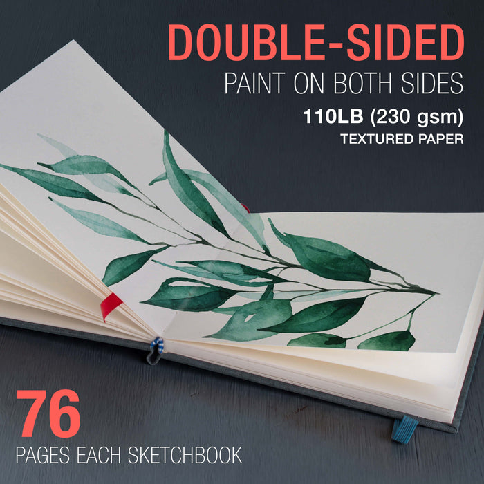 5.5 x 5.5" Watercolor Book (2 Pack, 76 Sheets Each) - 110lb (230 GSM) Linen-Bound Hardcover Artist Paper Pads - Acid-Free Cold-Pressed Watercolor Paper Pad Mixed Media