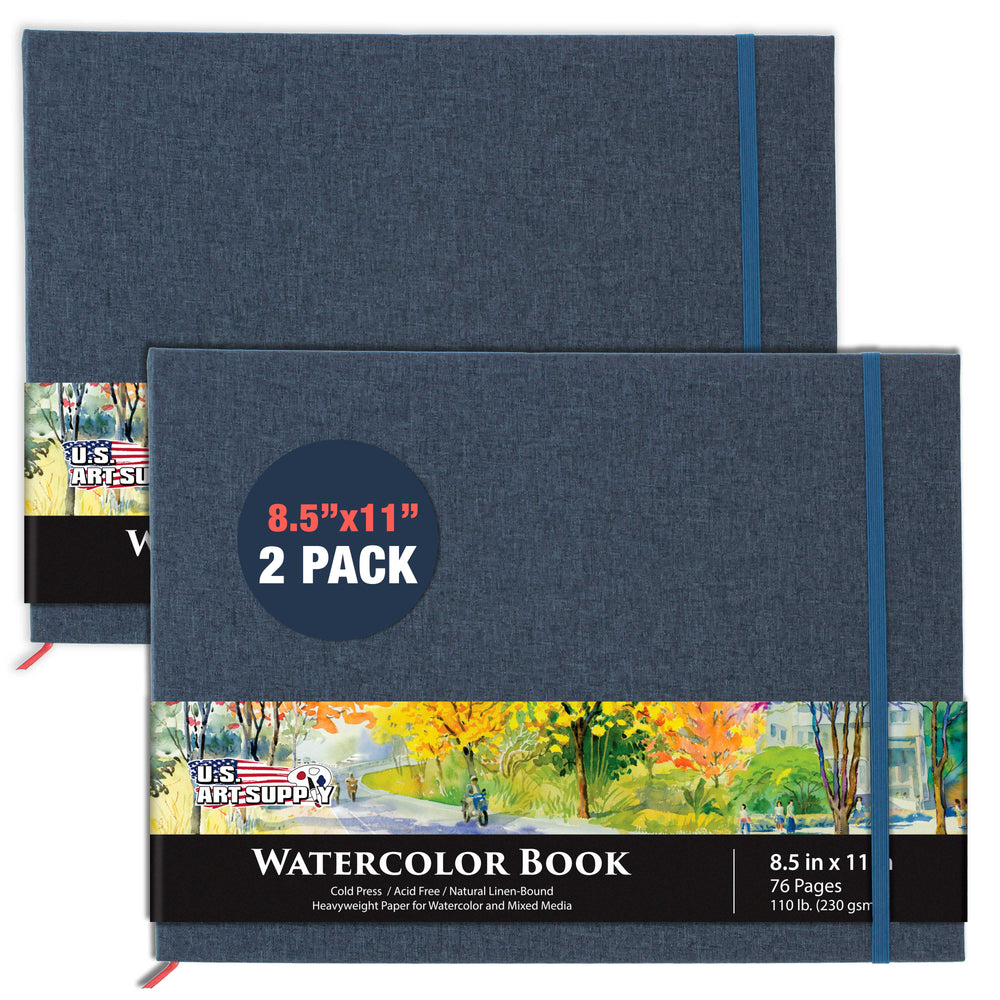 8.5 x 11" Watercolor Book (2 Pack, 76 Sheets Each) - 110lb (230 GSM) Linen-Bound Hardcover Artist Paper Pads - Acid-Free Cold-Pressed Watercolor Paper Pad Mixed Media