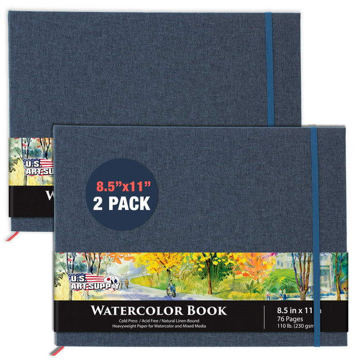 8.5 x 11" Watercolor Book (2 Pack, 76 Sheets Each) - 110lb (230 GSM) Linen-Bound Hardcover Artist Paper Pads - Acid-Free Cold-Pressed Watercolor Paper Pad Mixed Media
