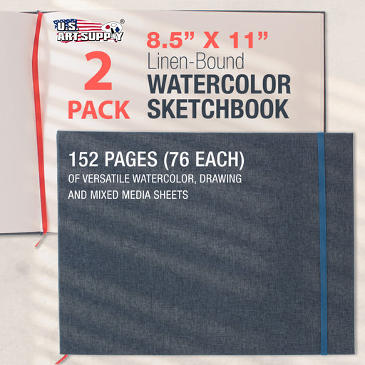 8.5 x 11" Watercolor Book (2 Pack, 76 Sheets Each) - 110lb (230 GSM) Linen-Bound Hardcover Artist Paper Pads - Acid-Free Cold-Pressed Watercolor Paper Pad Mixed Media