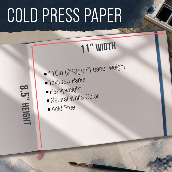 8.5 x 11" Watercolor Book (2 Pack, 76 Sheets Each) - 110lb (230 GSM) Linen-Bound Hardcover Artist Paper Pads - Acid-Free Cold-Pressed Watercolor Paper Pad Mixed Media