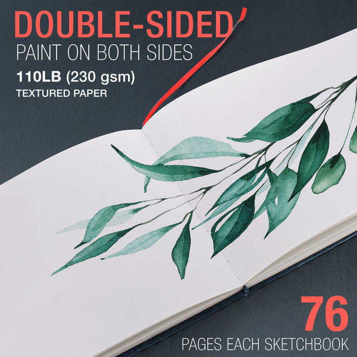8.5 x 11" Watercolor Book (2 Pack, 76 Sheets Each) - 110lb (230 GSM) Linen-Bound Hardcover Artist Paper Pads - Acid-Free Cold-Pressed Watercolor Paper Pad Mixed Media