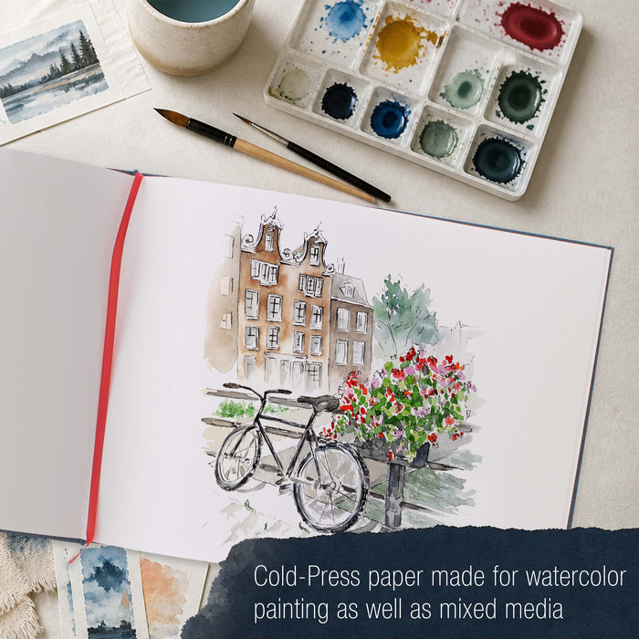 8.5 x 11" Watercolor Book (2 Pack, 76 Sheets Each) - 110lb (230 GSM) Linen-Bound Hardcover Artist Paper Pads - Acid-Free Cold-Pressed Watercolor Paper Pad Mixed Media