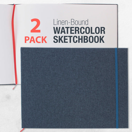 U.S. Art Supply 9" x 12" Watercolor Book, 2 Pack, 76 Sheets, 110 lb - Linen-Bound Hardcover Paper Pads, Acid-Free, Cold-Pressed Painting Sketchbook