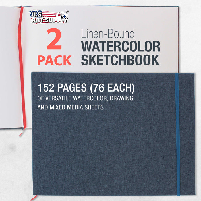 9" x 12" Watercolor Book (2 Pack, 76 Sheets Each) - 110lb (230 GSM) Linen-Bound Hardcover Artist Paper Pads - Acid-Free Cold-Pressed Watercolor Paper Pad Mixed Media
