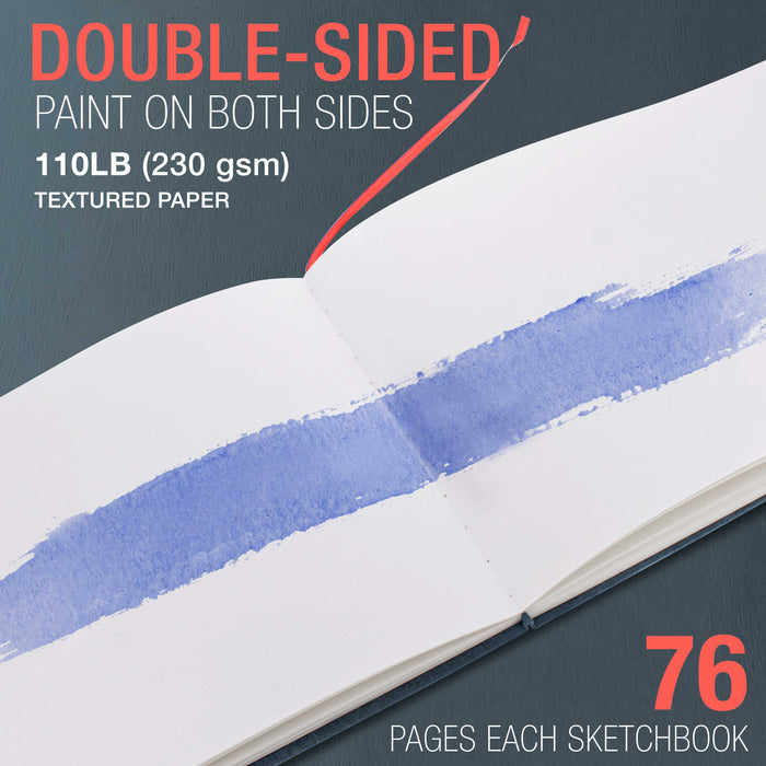 9" x 12" Watercolor Book (2 Pack, 76 Sheets Each) - 110lb (230 GSM) Linen-Bound Hardcover Artist Paper Pads - Acid-Free Cold-Pressed Watercolor Paper Pad Mixed Media