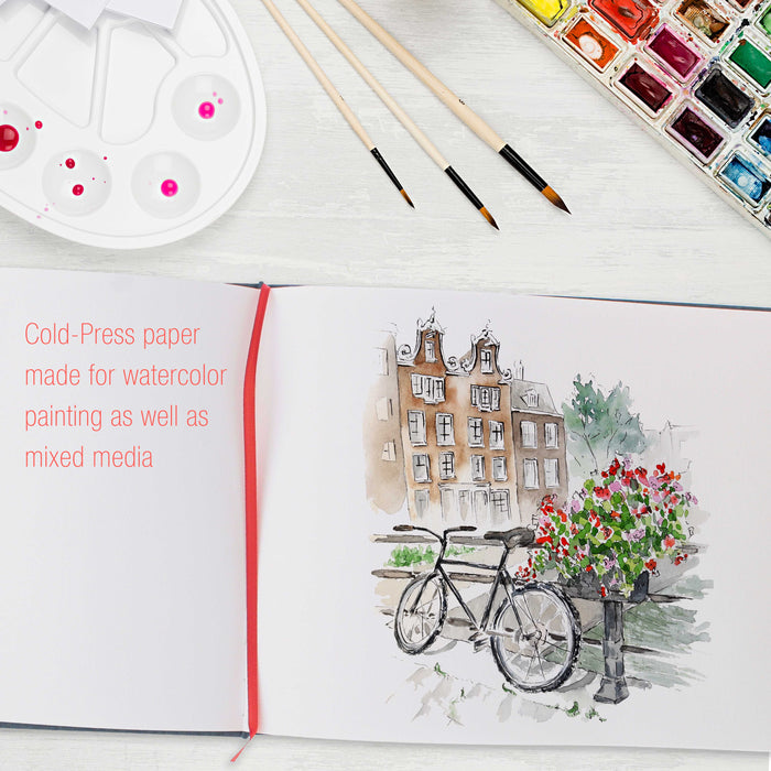 9" x 12" Watercolor Book (2 Pack, 76 Sheets Each) - 110lb (230 GSM) Linen-Bound Hardcover Artist Paper Pads - Acid-Free Cold-Pressed Watercolor Paper Pad Mixed Media