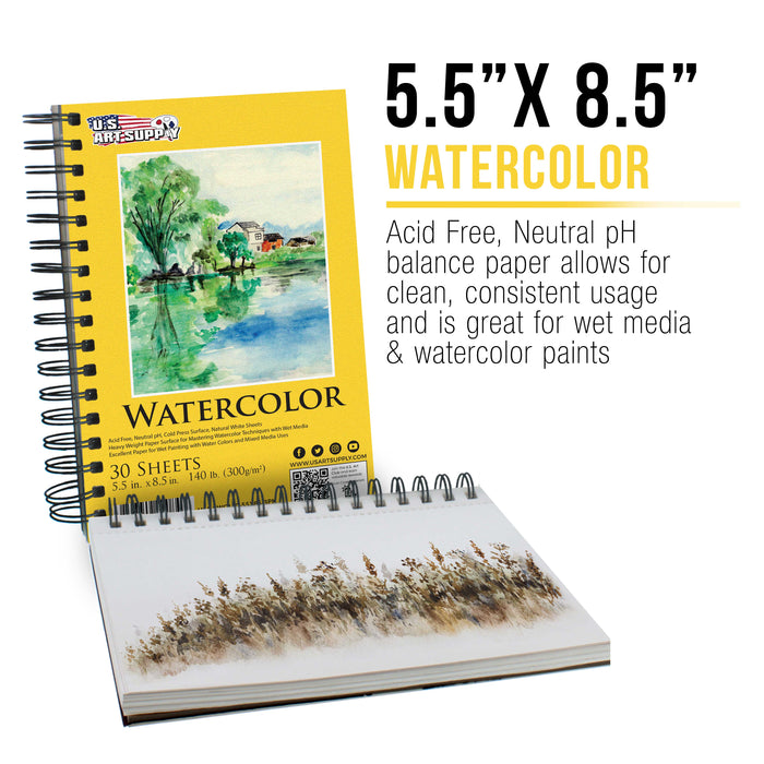 U.S. Art Supply 5.5" x 8.5" Heavyweight Watercolor Painting Paper Pad, Pack of 3, 30 Sheets Each, 140lb (300gsm), Spiral Bound, Cold Pressed Acid-Free