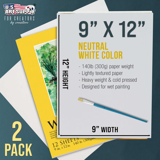 9" x 12" Premium Heavyweight Watercolor Paper Pad, Pack of 2 (12 Sheets Each), 140lb (300gsm) - Spiral Bound, Cold Pressed, Acid-Free, Wet, Water Color Paper - For Artists, Students