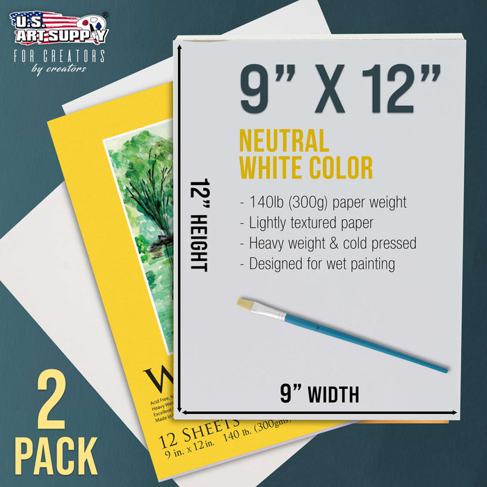 9" x 12" Premium Heavyweight Watercolor Paper Pad, Pack of 2 (12 Sheets Each), 140lb (300gsm) - Spiral Bound, Cold Pressed, Acid-Free, Wet, Water Color Paper - For Artists, Students