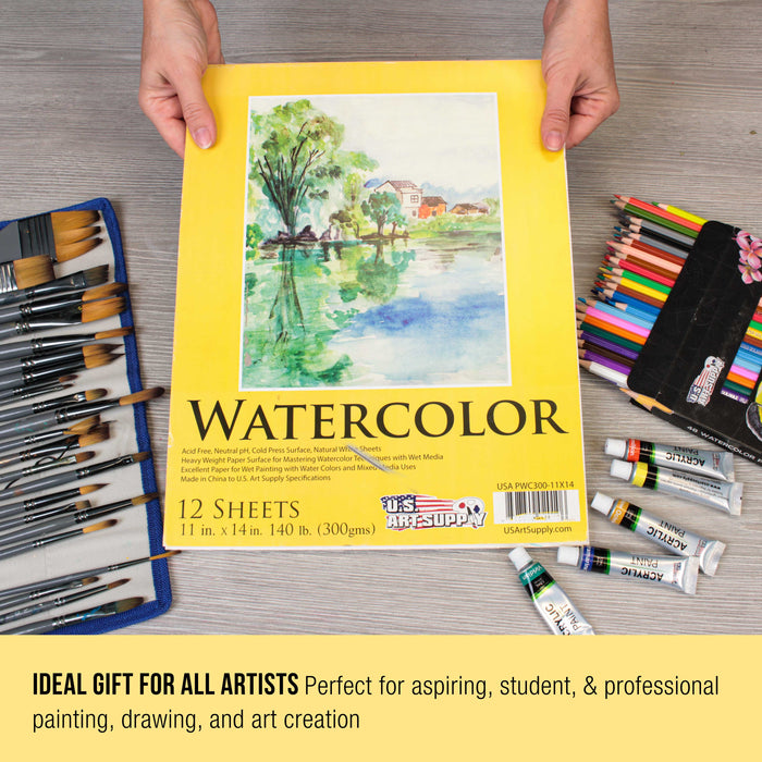 12" x 16" Premium Heavyweight Watercolor Paper Pad, Pack of 2 (12 Sheets Each), 140lb (300gsm) - Cold Pressed, Acid-Free, Wet, Water Color Paper - For Artists, Students