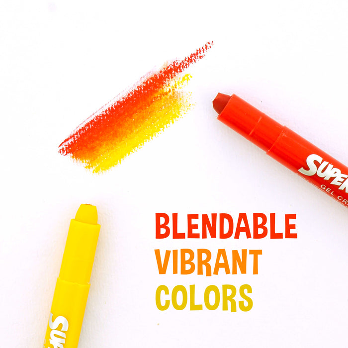 Super Crayons Set of 36 Colors - Smooth Easy Glide Gel Crayons - Bright, Blendable and Washable