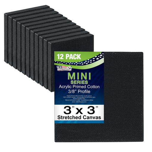 3" x 3" Black Mini Professional Primed Stretched Canvas 12 Pack