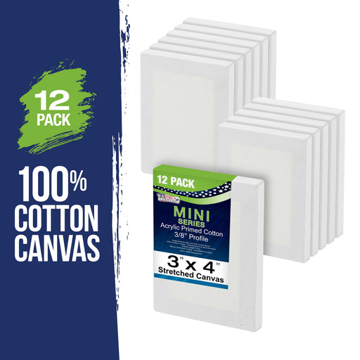 3" x 4" Mini Professional Primed Stretched Canvas 12 Pack