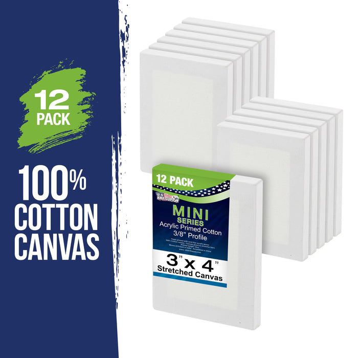 3" x 4" Mini Professional Primed Stretched Canvas 12 Pack